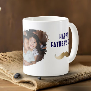 Caneca De Café Grande Foto Divertida de Bigode Simples Feliz Dia dos Pai