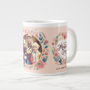 Caneca De Café Grande Foto do Dia de as mães Feliz, Rosa