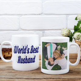 Caneca De Café Grande Foto do marido com texto azul escuro Texto gigante