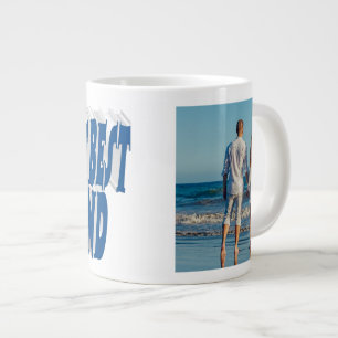 Caneca De Café Grande Foto do marido com texto azul mar