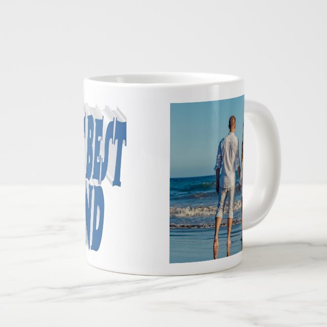 Caneca De Café Grande Foto do marido com texto azul mar (Frente Esquerda)