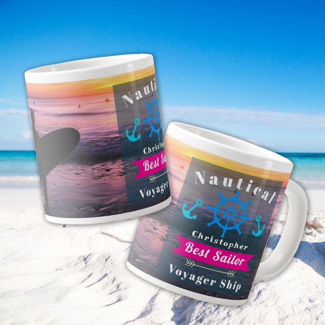 Caneca De Café Grande Foto do melhor marinheiro náutico (Nautical Best Sailor Photo Mug.)