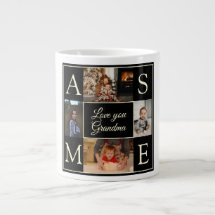 Caneca De Café Grande Foto do Monograma Mínimo Preto Te Ama Vovó