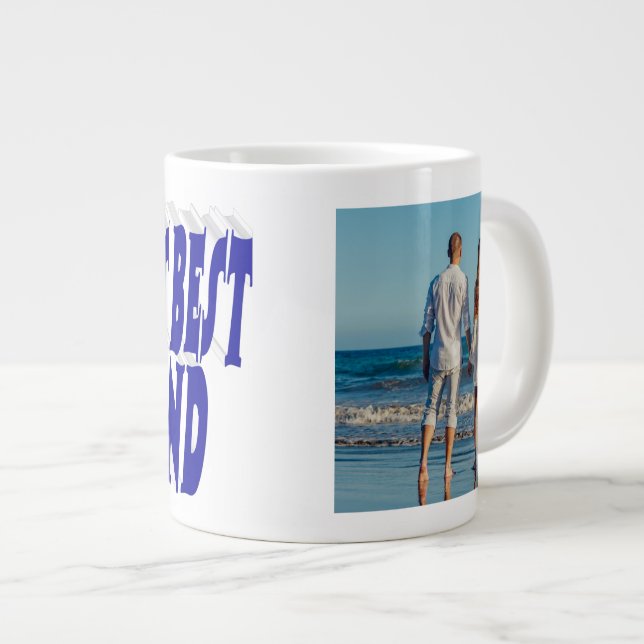 Caneca De Café Grande Foto para marido com texto azul (Frente Esquerda)