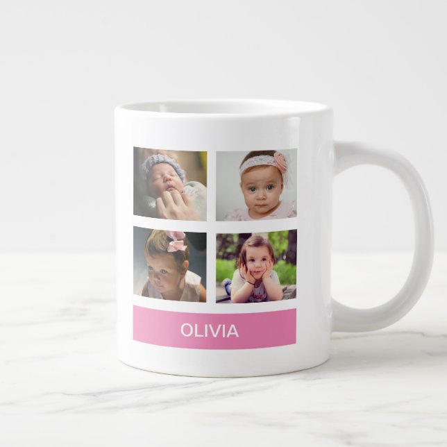 Caneca De Café Grande Foto personalizada de cor rosa - personalizada (Direita)
