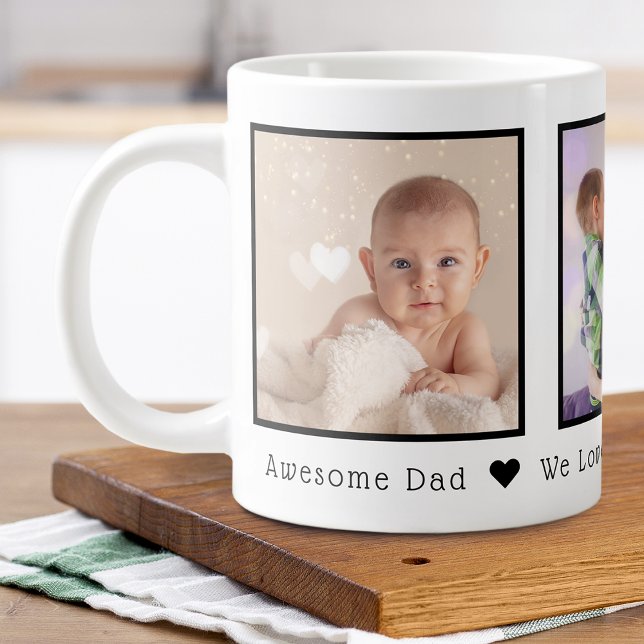 Caneca De Café Grande Foto personalizada do dia de os pais 3 (Father's Day Multi Photo Personalized Giant Coffee Mug)