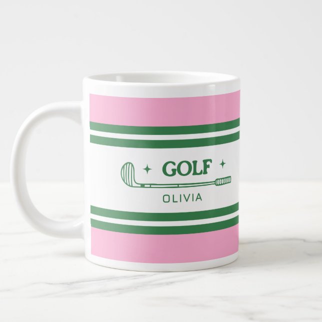 Caneca De Café Grande Foto personalizada do Golfe Rosa e Verde Personali (Esquerda)