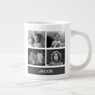 Caneca De Café Grande Foto personalizada em preto e branco - personaliza
