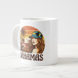Caneca De Café Grande Foto Personalizada Retro Bahamas Praia Tropical   