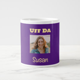 Caneca De Café Grande Foto personalizada Uff Da Roxa e Dourada