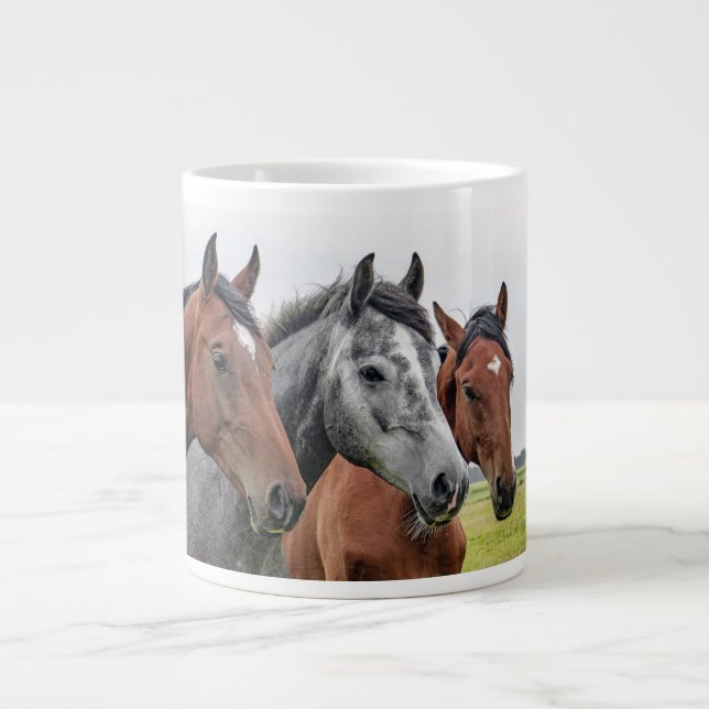 Caneca De Café Grande Fotografia de Cavalos Maravilhosos (Frente)
