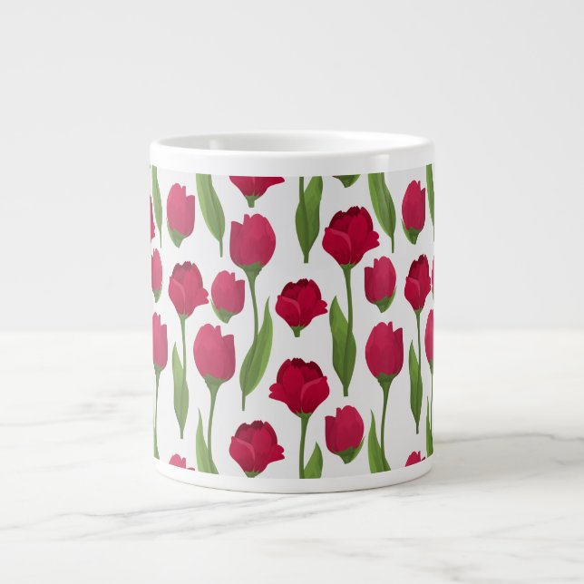 Caneca De Café Grande Fotografia de Tulipas e Flores Rosa (Frente)