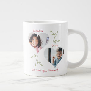 Caneca De Café Grande Fotos personalizadas do coração do dia de as mães