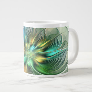 Caneca De Café Grande Fractal de Flor Abstrato moderna fantasia colorida