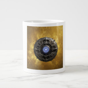 Caneca De Café Grande Fractal Julia Manipulada em Fundo Dourado
