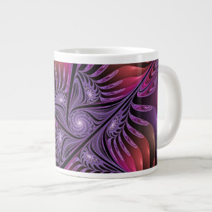 Caneca De Café Grande Fractal Roxo Abstrato de Fantasia Colorida