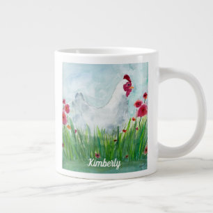 Caneca De Café Grande Frango de Aquarela Personalizado