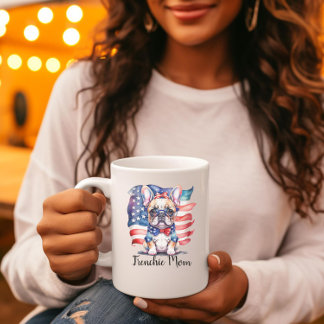 Caneca De Café Grande Frenchie Bulldog Mom Patriotic USA Flag 