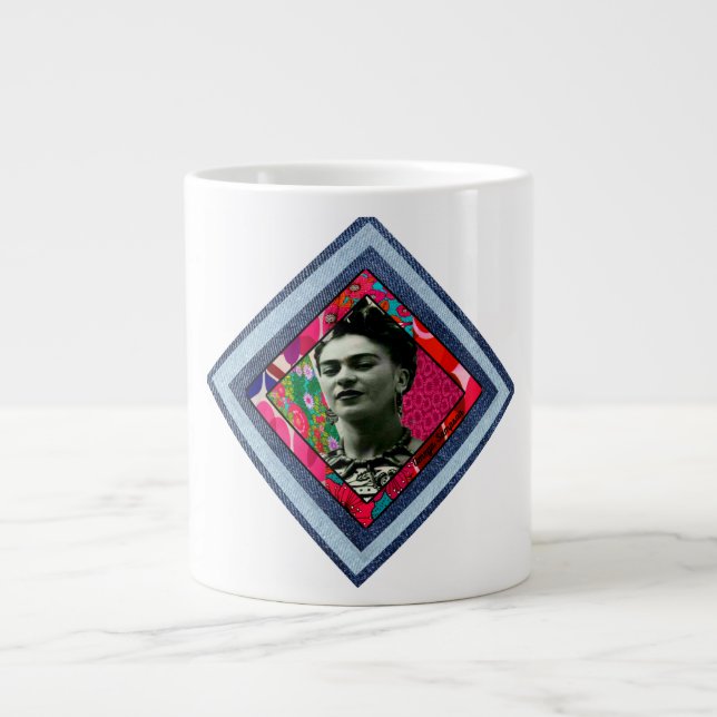 Caneca De Café Grande Frida Kahlo Retro Denim Diamond (Frente)