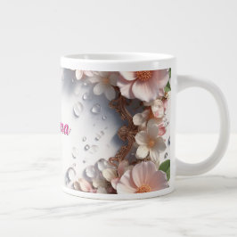 Caneca De Café Grande Fronteira Floral Com Nome Personalizado