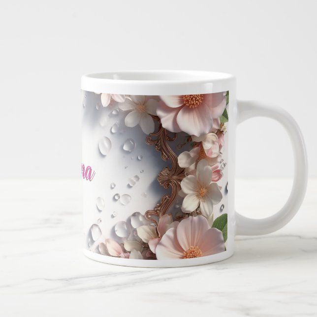 Caneca De Café Grande Fronteira Floral Com Nome Personalizado (Direita)