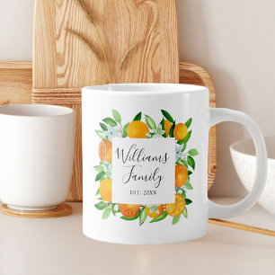Caneca De Café Grande Frutas e Flores Laranja Floral botânico de verão