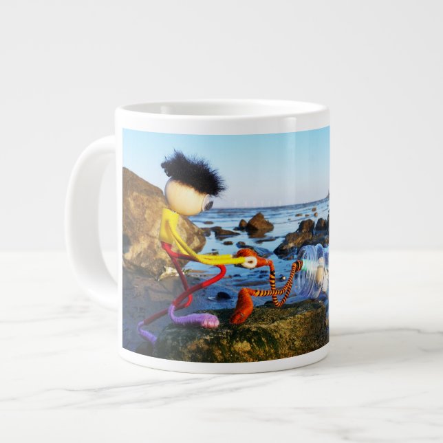 Caneca De Café Grande Fubby met flessenpost aan de kust. (Frente Esquerda)