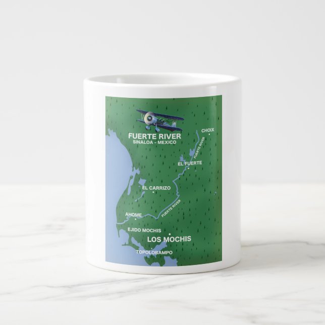Caneca De Café Grande Fuerte River Sinaloa, mapa da viagem do México (Frente)