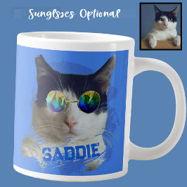 Caneca De Café Grande Fun Unique Pets Dog and Cat Sunglasses Photo Blue