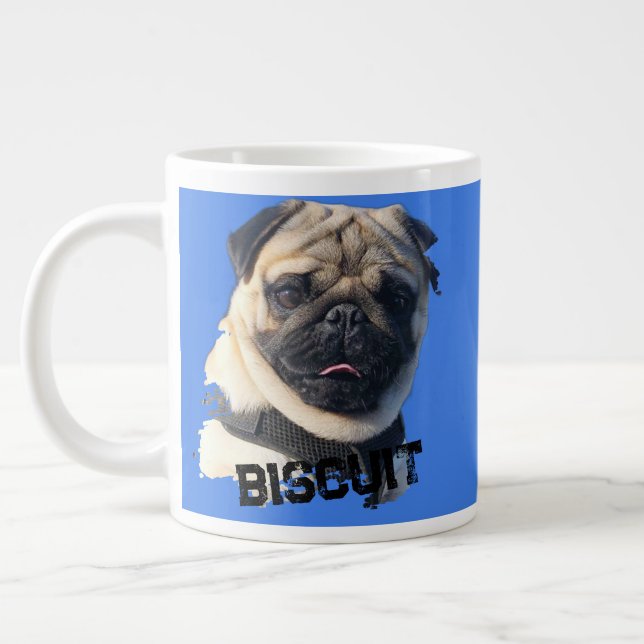 Caneca De Café Grande Fun Unique Pug Sunglasses Dog Dad Lover Photo Blue (Esquerda)