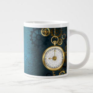Caneca De Café Grande Fundo azul turquesa Steampunk com engrenagens