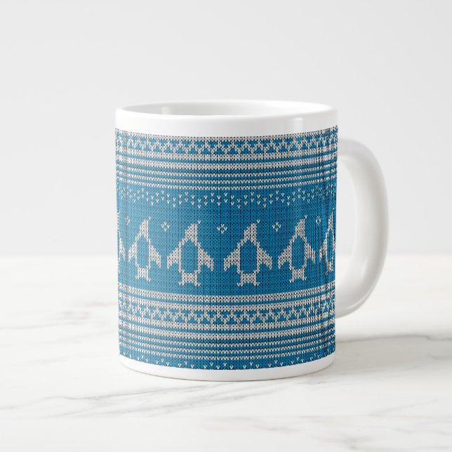 Caneca De Café Grande Fundo de Knit Azul (Frente Esquerda)