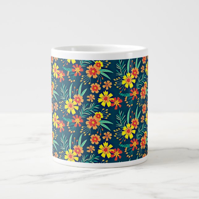 Caneca De Café Grande Fundo Floral Belo Design (Frente)