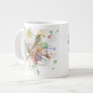 Caneca De Café Grande Fundo Hibiscus de flor e de aquarela