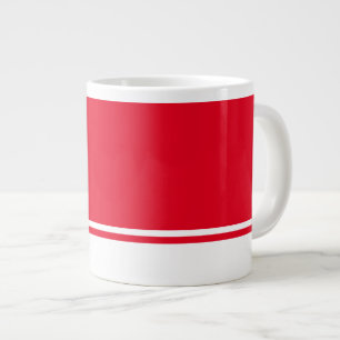 Caneca De Café Grande Fundo Vermelho Brilhante Tiras Cinzentas Brancas I