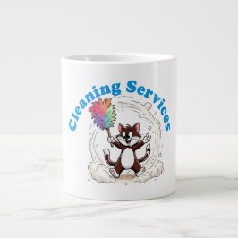Caneca De Café Grande Funny Cat Cleaning with Colorful Feather Brusht