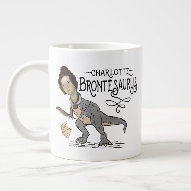 Caneca De Café Grande Funny Charlotte Bronte Surus Dinossaur Book Reader (Esquerda)