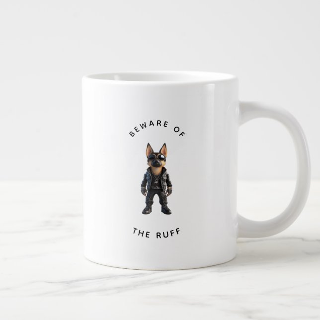 Caneca De Café Grande Funny German Shepherd "Beware of the Ruff"  (Direita)