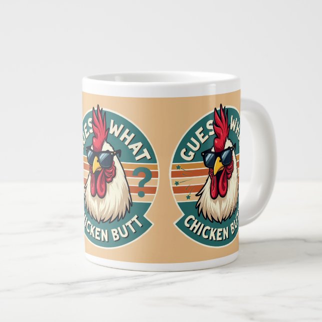 Caneca De Café Grande  Funny Retro Chicken Butt Joke Design (Frente Esquerda)