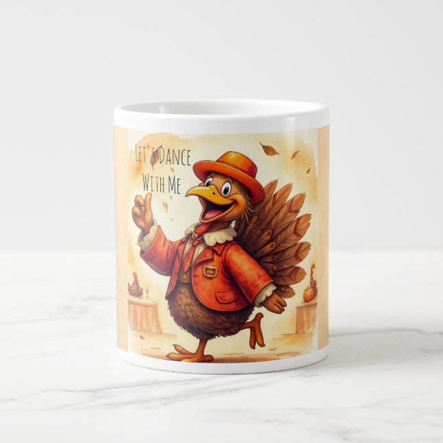 Caneca De Café Grande Funny Turkey, Let's Dance with Me, Thanksgiving (Frente)
