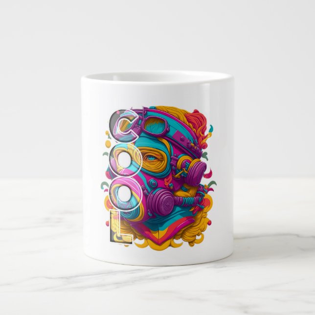 CANECA DE CAFÉ GRANDE FURÍSTICA COM MÁSCARA DE GÁS. (Frente)