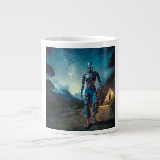 Caneca De Café Grande Futuristic Robot in Ancient Landscape (Frente)