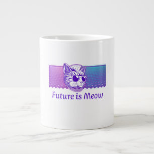 Caneca De Café Grande Futuro é Meow - Cyberpunk Neon Cat