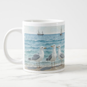 Caneca De Café Grande Gaivotas de Cana-d'água no Oceano Costeiro de Prai