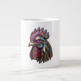 Caneca De Café Grande Galo Ciberpunk Arte Mecânica Iridescente
