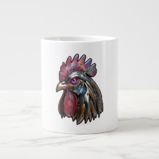 Caneca De Café Grande Galo Ciberpunk Arte Mecânica Iridescente