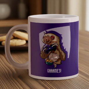 Caneca De Café Grande Gamer Comendo Nachos em Cuecas Cartoon Sloth