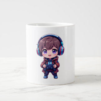 Caneca De Café Grande Gamer Kid Mug com Fones de ouvido e PlayStation Co