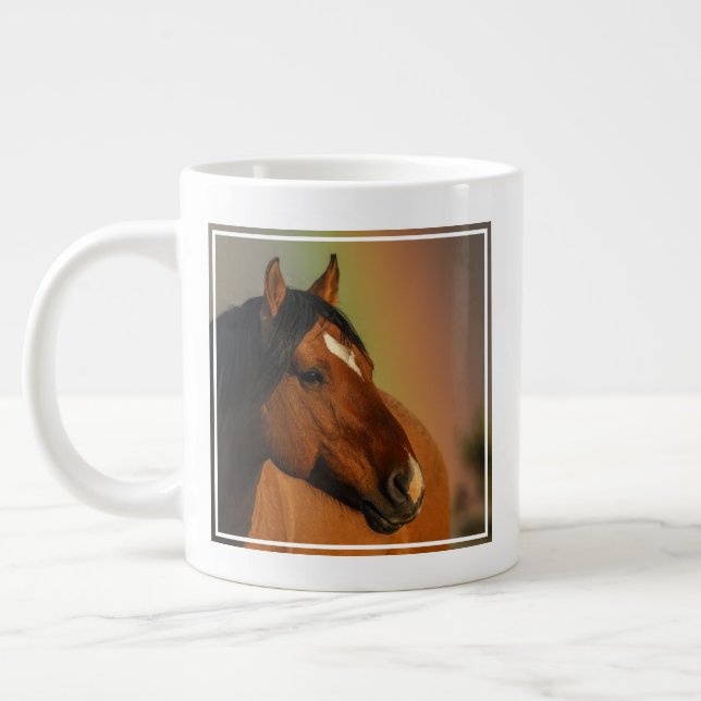 Caneca De Café Grande Garanhão Selvagem, Luz Dourada e Arco-íris (Esquerda)