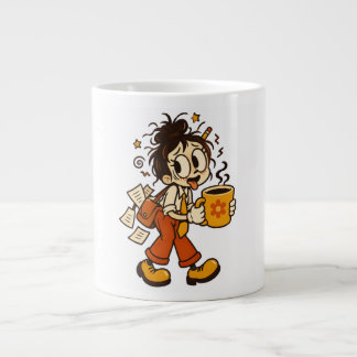 Caneca De Café Grande Garota de Escritório Caótico Retro com Adesivo de